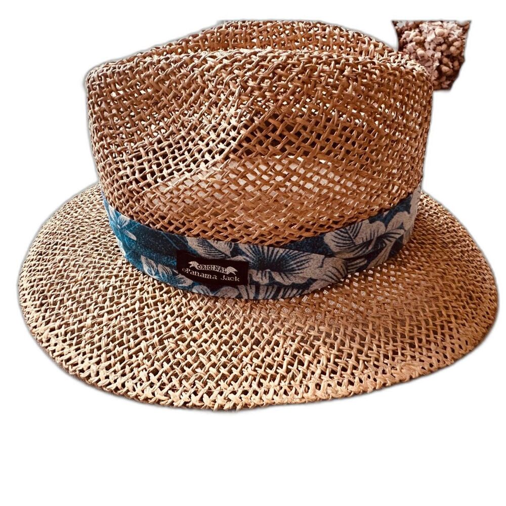 Panama Jack VTG Tropical Hawaiian Floral Inside Headband Unisex Straw Hat S/M